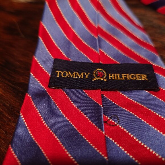 Tommy Hilfiger Blue and Red Striped Silk Tie - Picture 3 of 4